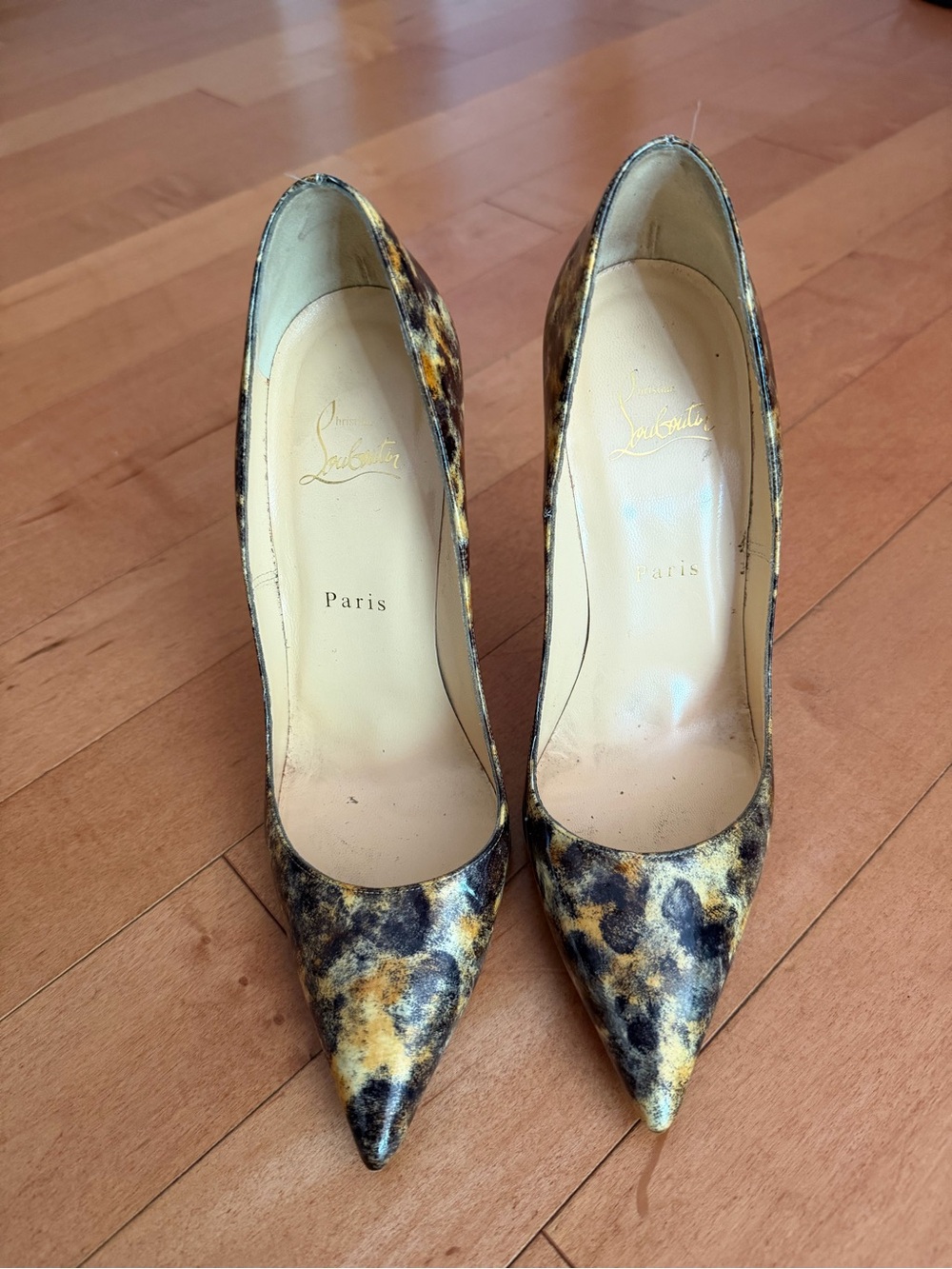 Christian Louboutin Leopard-Print Pointed Toe Pumps - Yellow/Black/Brown
